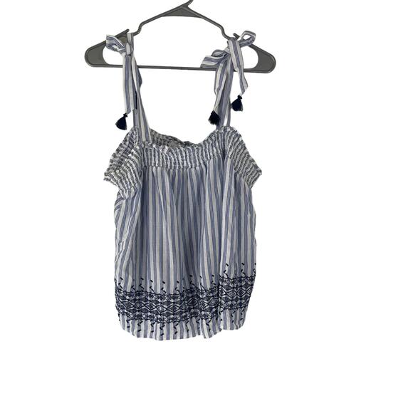 Old Navy‎ Women's Size Large Blue Striped Boho Embroidered Top - Picture 1 of 9